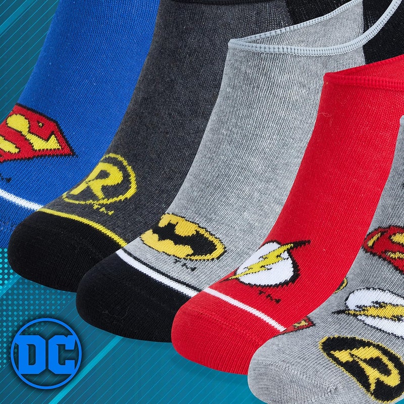 DC Comics Socks for Boys Liner No Show Socks 5 Pack Soft Stretchy Batman Superman The Flash Summer Sports School Casual - Image 3